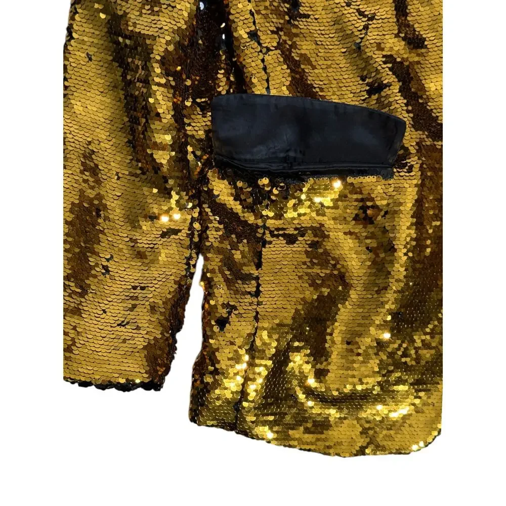 Alberto Nardoni Gold Sequin Tuxedo Blazer Satin Lapel Mens‎ Size M Jacket Prom